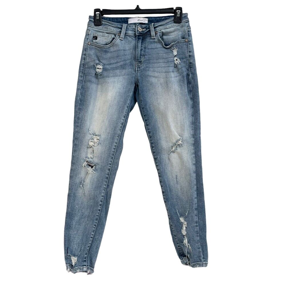 KanCan SZ 5/26 Skinny Jeans Low-Rise Distressed Whiskered Stretch Zip-Fly Blue